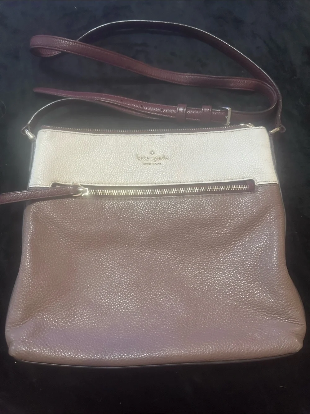 kate spade Two-Tone Pebbled Leather Crossbody in Cream and Brown